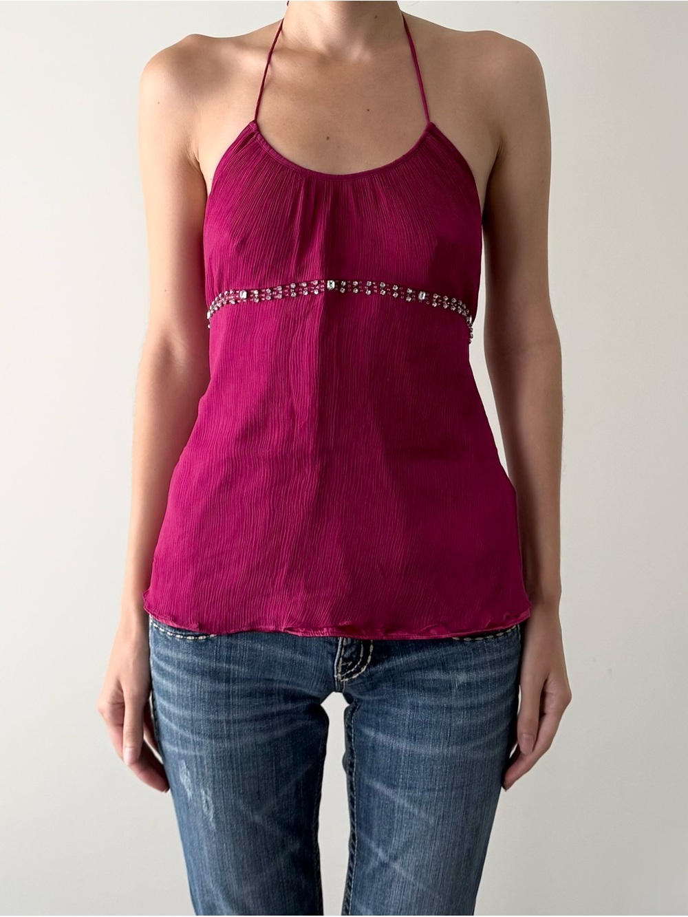 Express purple 100% silk babydoll halter top